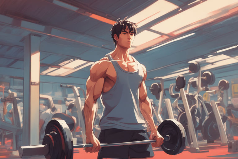 hand drawn cartoon illustration of an anime fitness muscle boy foto de  Stock | Adobe Stock