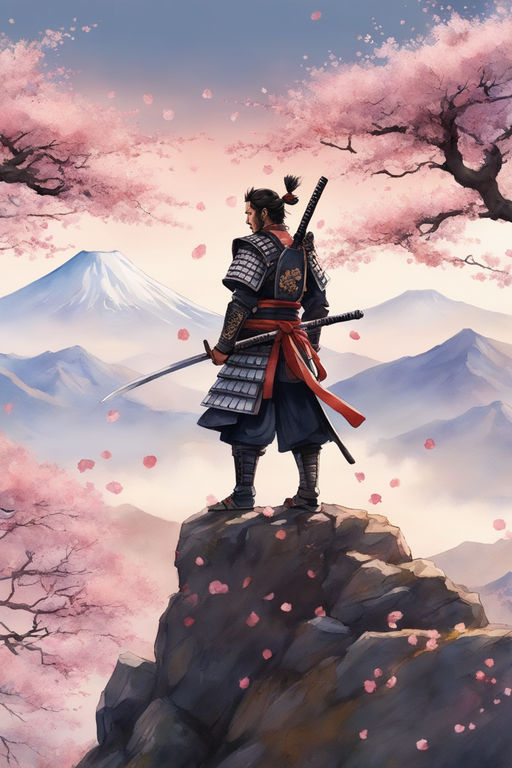 Wall Mural Lonely Samurai - Mountain Landscape, Japanese