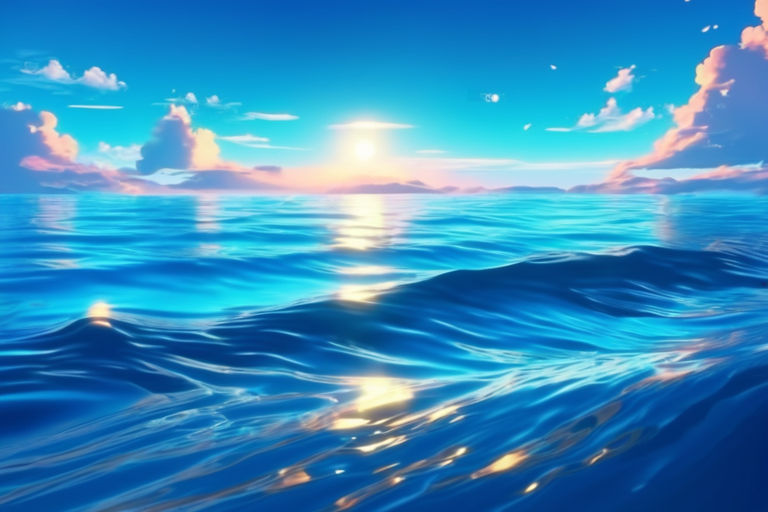 prompthunt: anime landscape wallpaper, waves simulated crystal clear waves,  ocean cliff side, pink, blue, and orange clouds