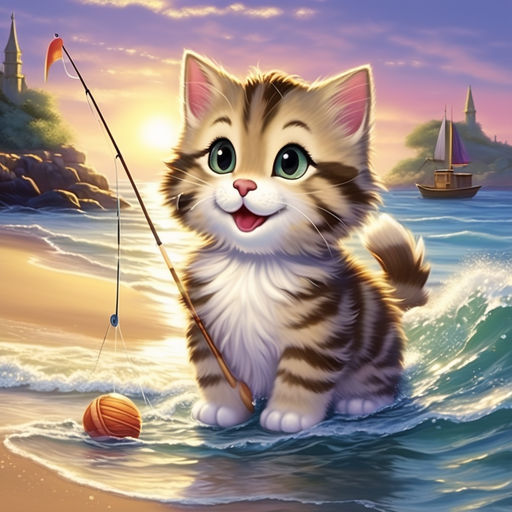 Cute cat holding a fishing rod - Playground