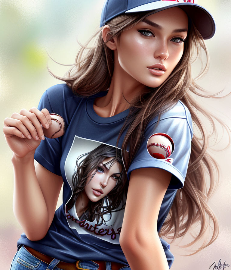 Young pretty sensual and glamorous bad girl baseball player during baseball  game - Playground