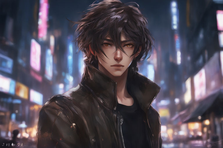 Anime male in dark city