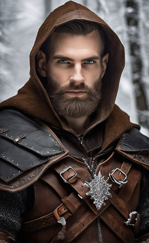 Premium Free ai Images  portrait of medieval slavic warrior with beard  wearing helmet and chain mail gray blue eyes face stained with blood  against the backdrop of winter landscape