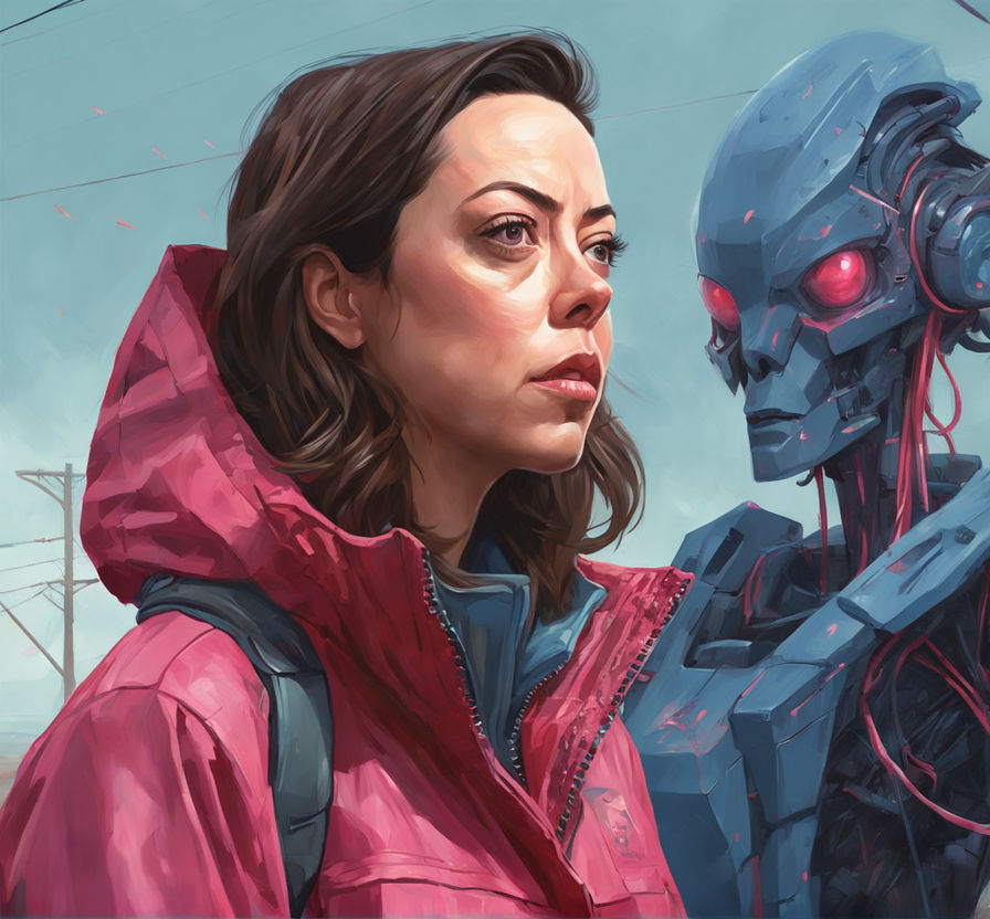 Anime girl Aubrey Plaza, astropunk, cyberpunk, futuristic, scifi