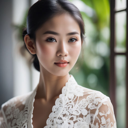 portrait of a beautiful asian woman wearing a lace