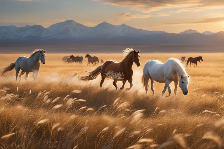 wild horses galloping in a meadow