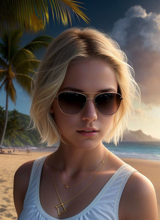 cinematic close-up photo of a {blondie girl with sunglasses at the