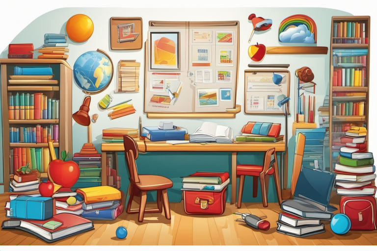 cartoon messy school desk