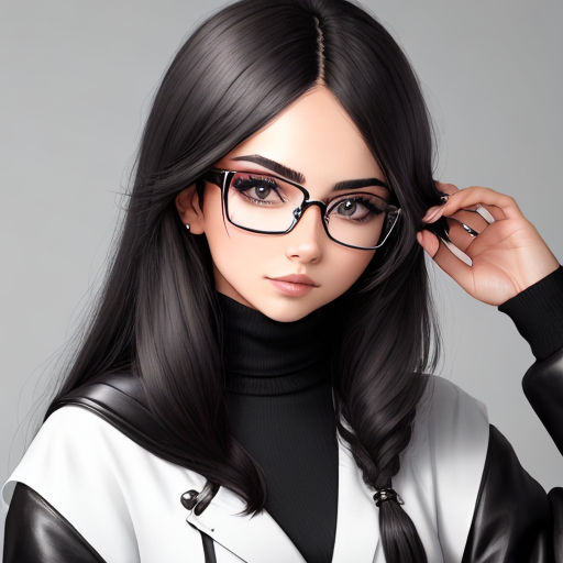 Anime girl with black hair and giant boobs popping out of a white button  down shirt with glasses - Playground