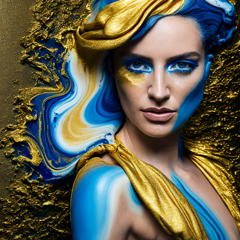 Premium Photo  A woman with blue and gold face paint