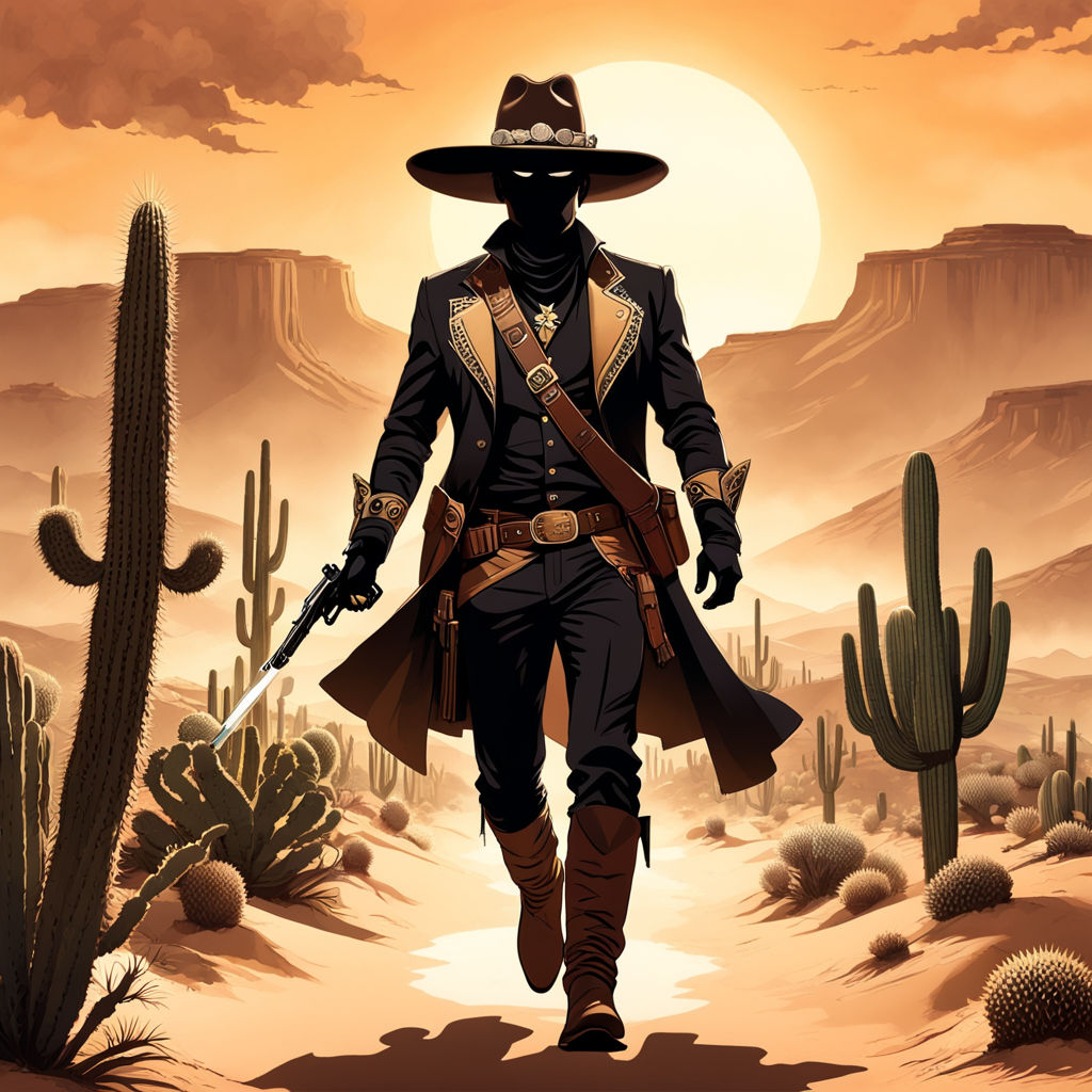 has become a notorious outlaw in the Wild West. She wears a black bandit's  mask - Playground
