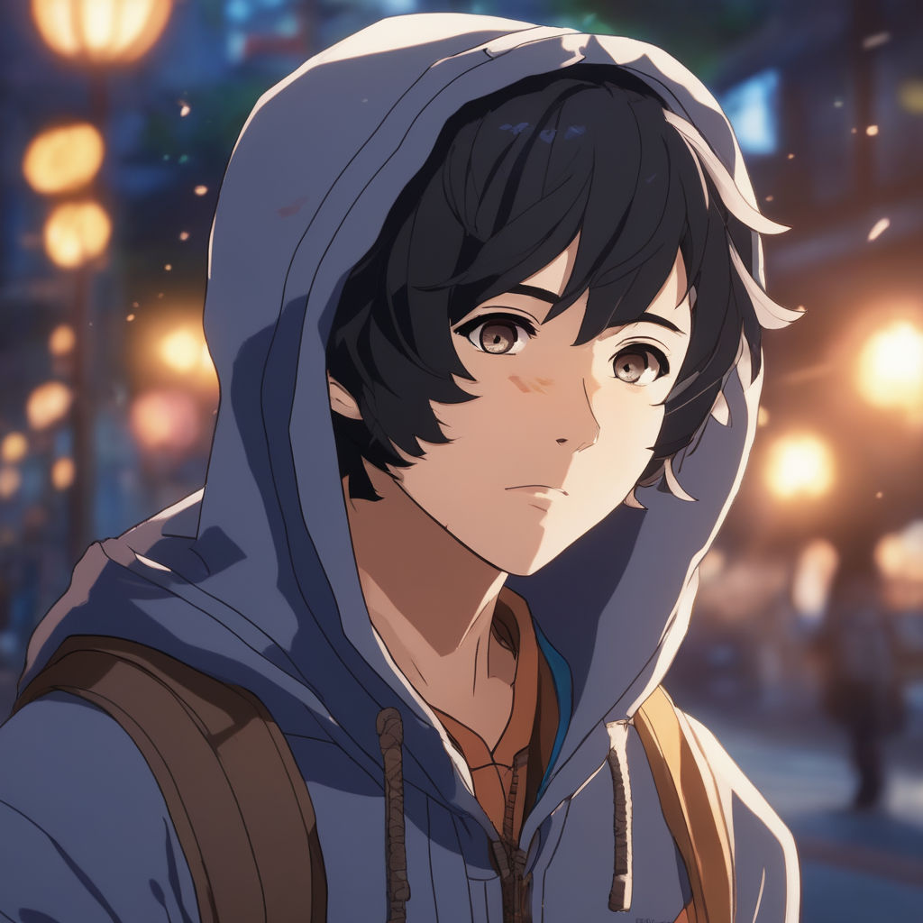 boy with black hair wearing a hoodie and a mask in anime art style   Playground AI