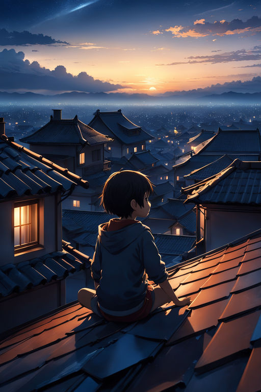 HD wallpaper: Anime, Original, Boy, City, Night, Roof, Stars | Wallpaper  Flare