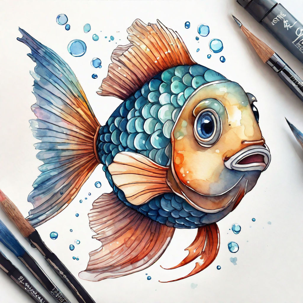 Painting Of Koi Fish Drawing In Colour Pencils - GranNino