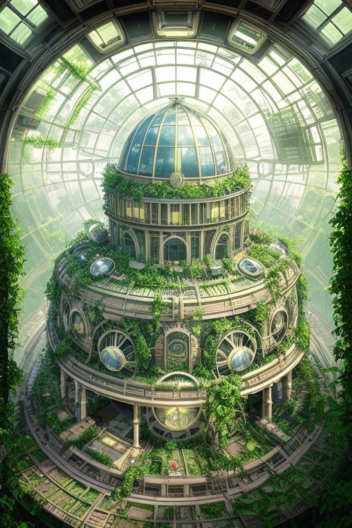 Painting of solarpunk city, futuristic, lush vegetation, ambient 