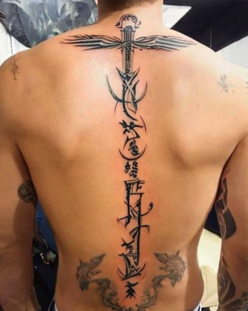 Man Back Body Celtic Sword Tattoo