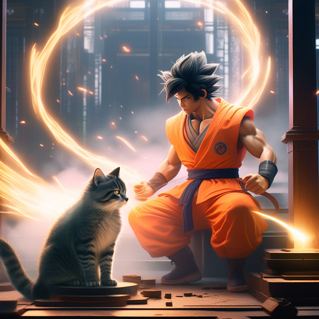 with dramatic lighting and attention to contrast. This artwork should be  inspired by the latest trends on ArtStation and should aim to capture the  essence of Goku's determination - Playground