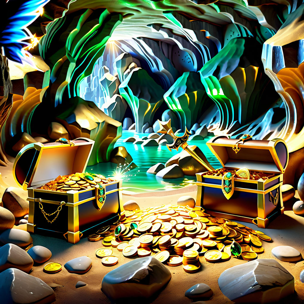 illustration of opened treasure chest full of gold coins and
