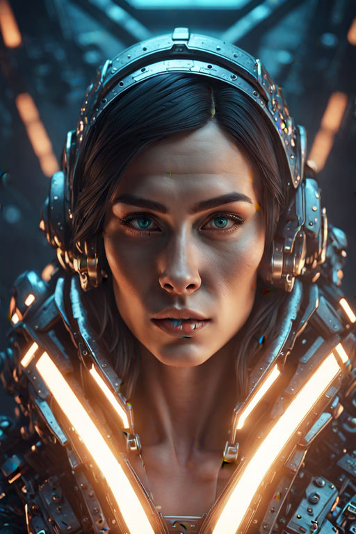 Beautiful Female Cyberpunk Girl on Futuristic Motorbike Octane