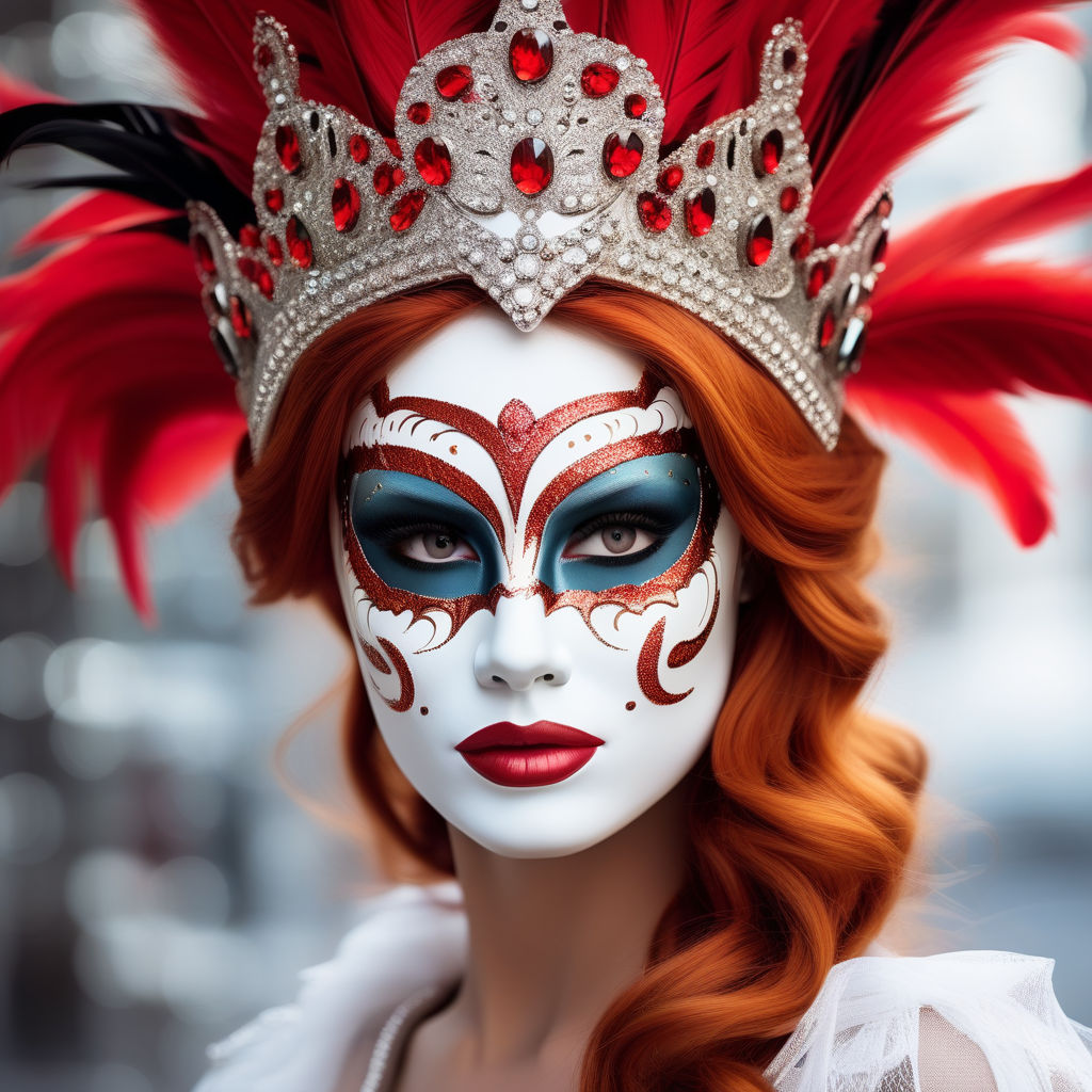 Acrylic, plexiglass Exquisite carnival mask adorned with vibrant feathers  against a shimmering golden backdrop. A glamorous design evoking the  essence of the Venice carnival. Generative AI, ID 658805290