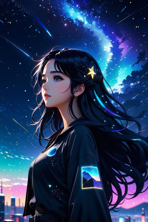 IPhone11 . girl anime star space night illustration art, 80s Aesthetic Anime,  HD phone wallpaper