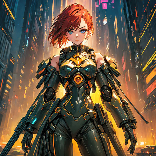 full digital cyberpunk anime!!, shattered cyborg -, Stable Diffusion