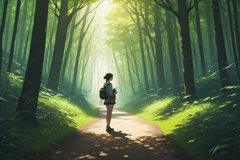 Dawn from pokemon walking barefoot in a lush green forest