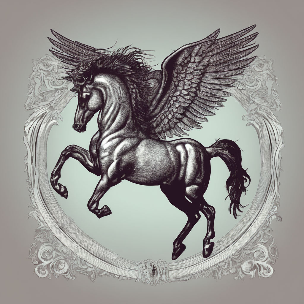 Pegasus Mythical Winged Horse Black And White Tattoo Image Stock  Illustration - Download Image Now - iStock