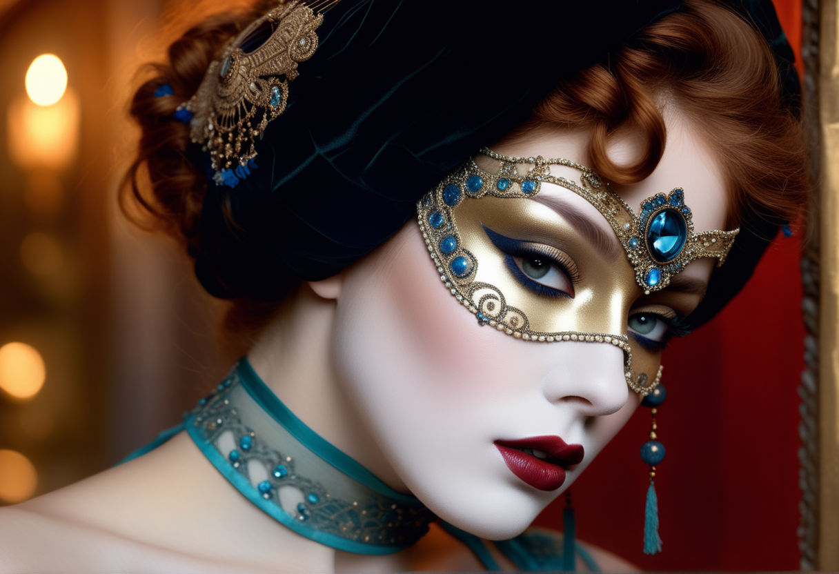 Beautiful female wearing a venetian mask - Playground