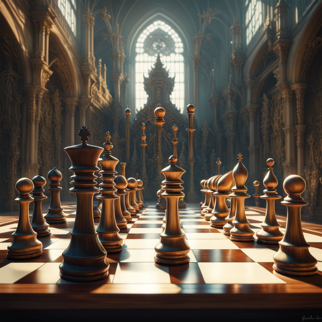 prompthunt: realistic night and queen chess pieces, cinematic