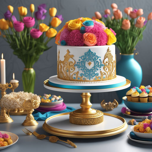 Beautiful Tiered Cake with Big Flowers · Creative Fabrica