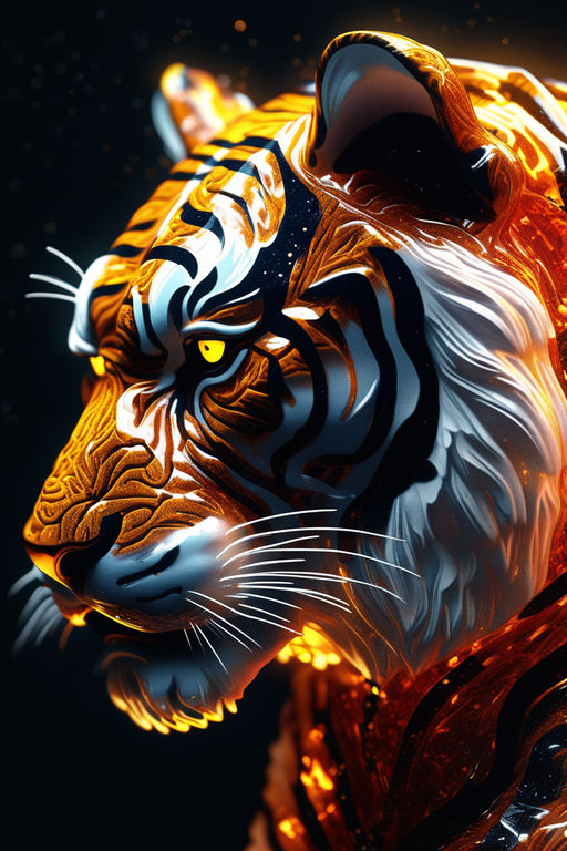 Royal Bengal Tiger 3d art with white background