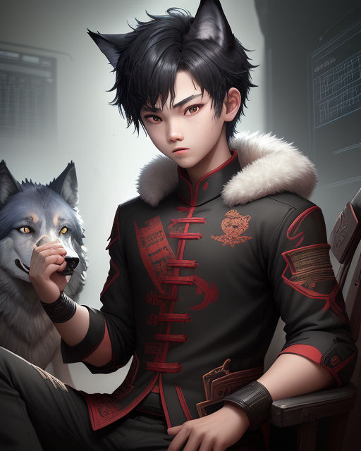 anime guy with wolf ears and tail