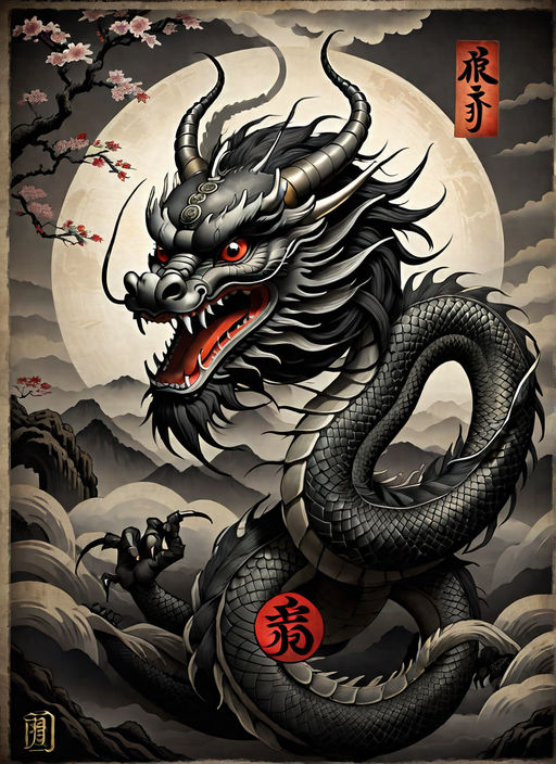 traditional japanese dragon tattoo flash