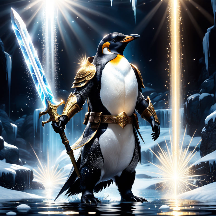 Humanoid Emperor Penguin adorned with tribal tattoos and wielding a golden  spear - Playground