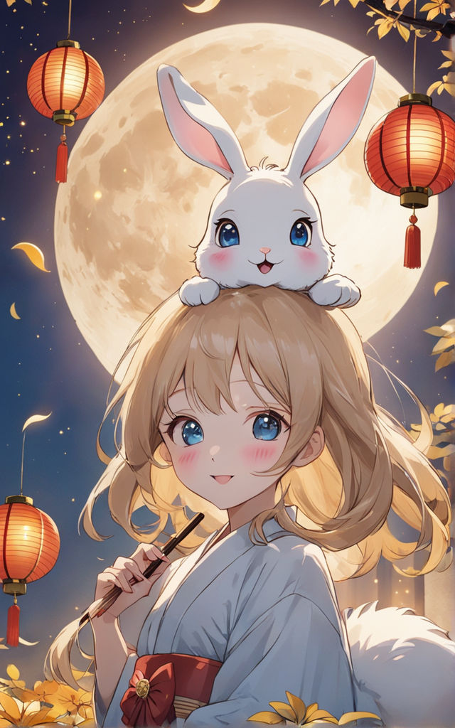 anime girl holding bunny