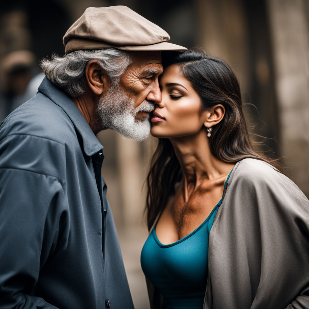 indian young actress kissing ugly elderly man Couple Standing in front of  camera Biting lips Big boobs In front of people - Playground
