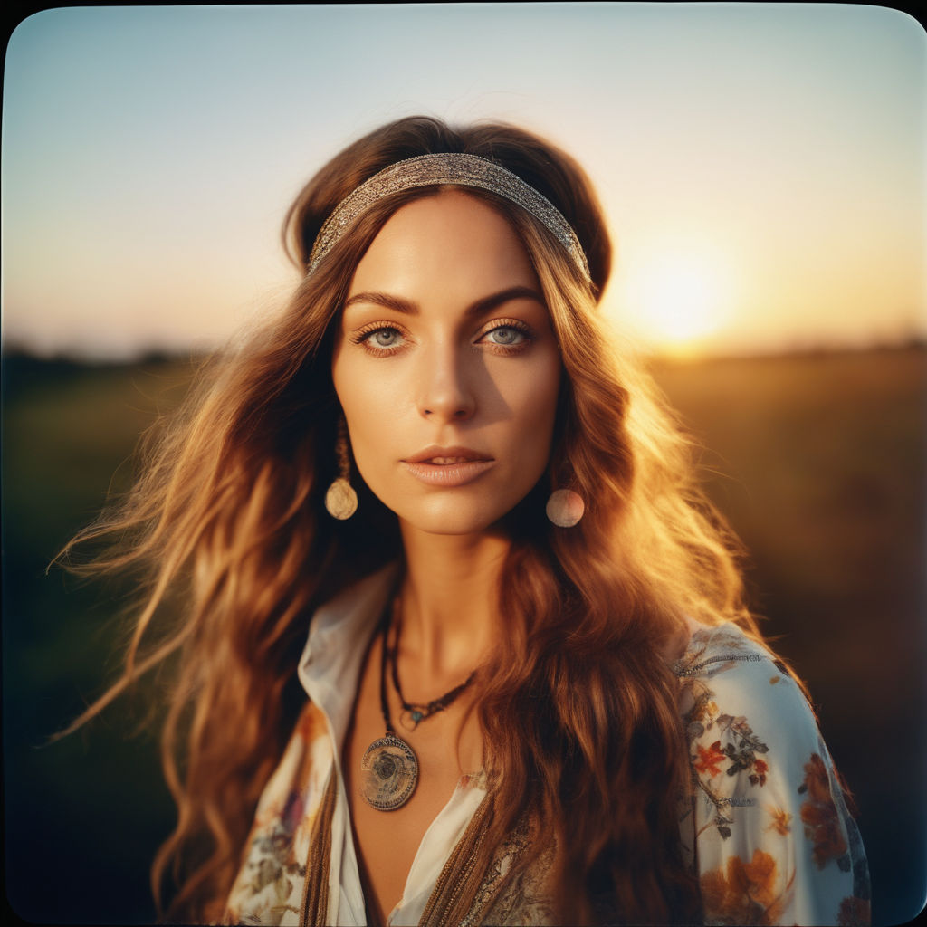 Fashion Portrait Of Beautiful Hippie Young Woman Wearing Boho Chic