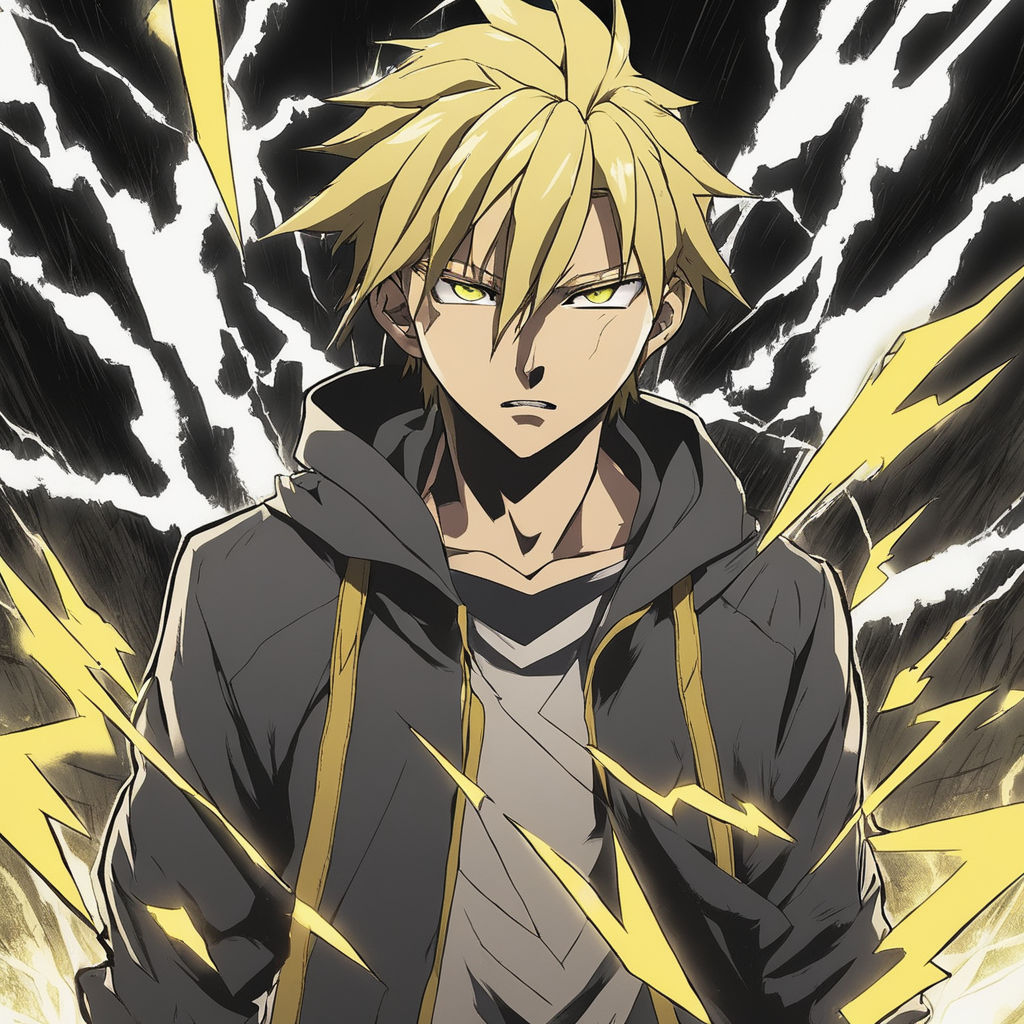 Anime manga design of a serious male with lightning powers