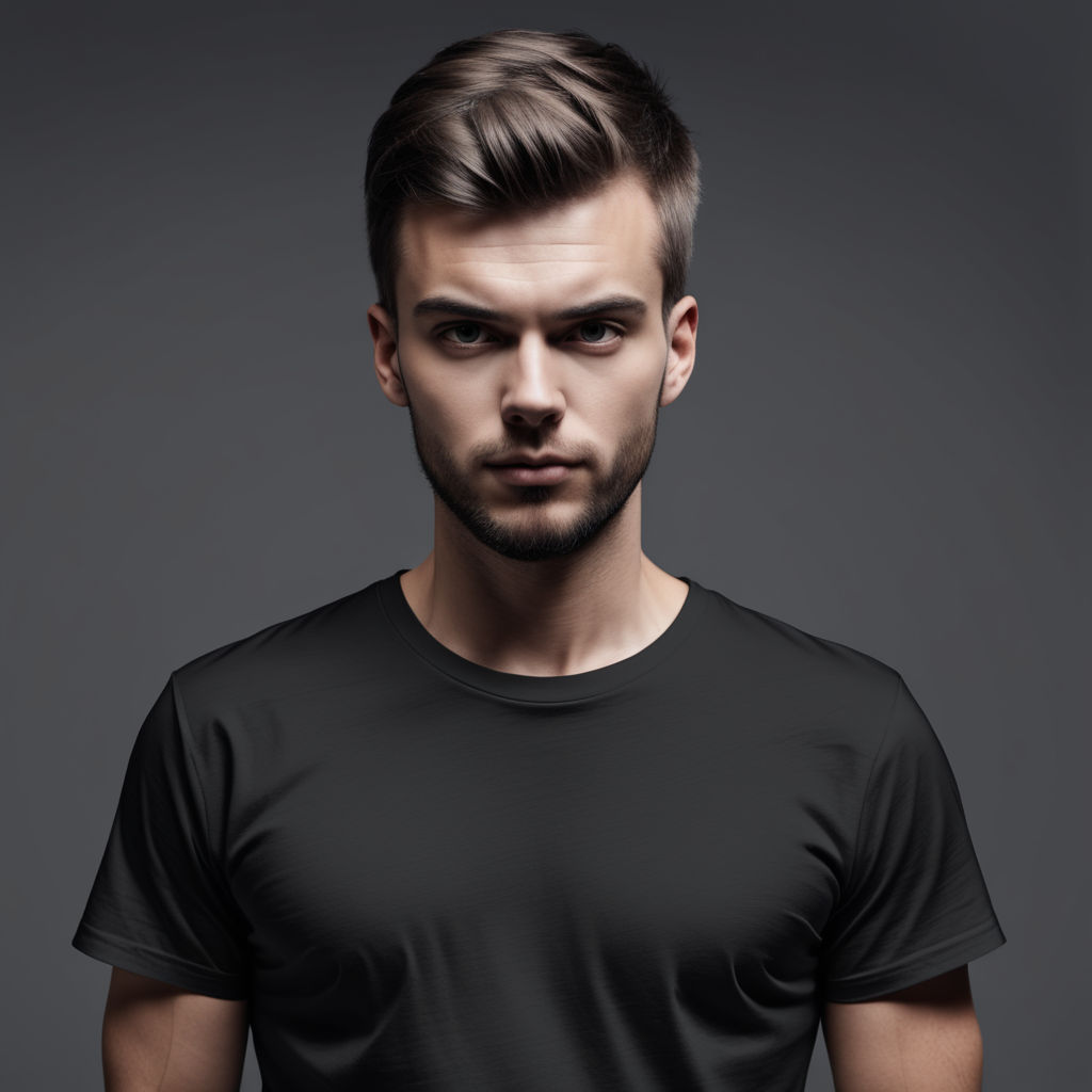 plain black t-shirt mockup template, with male model, front and back view,  isolated on transparent background. generative ai 26537507 PNG