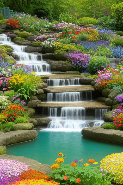 beautiful flower gardens waterfalls