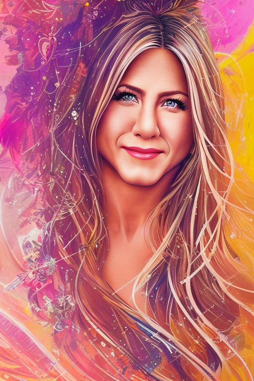 Prompt: Jennifer Aniston, depicted as a formidable warrior princess, in stunning detail, central to the frame, drawing upon the stylistic influences of Carne Griffiths and Conrad Roset, illuminated under soft natural light in a harmoniously theatrical setting capturing a magical ambiance, a visual that boasts high intricacy, vibrancy, and a breathtaking definition following a comprehensive cinematic theme, styled in a Prfm visual trademark, portrayed through an intimate lensing of a Leica 50mm at f/22