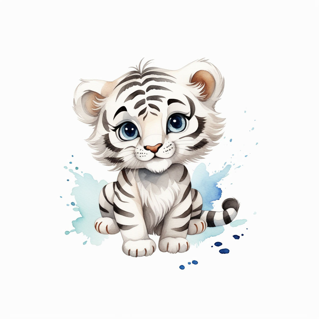 cute cartoon baby white tiger