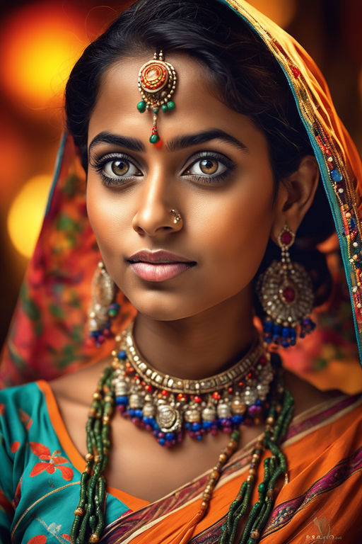 Portrait of indian girl in traditional dress. Traditional