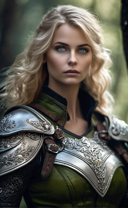 handsome female paladin warrior with long green hair