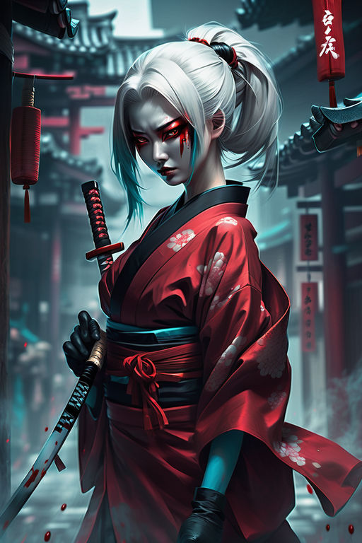 KREA - anime beautiful samurai girl with blindfold, anime, samurai