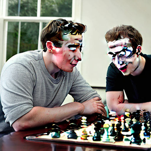 Elon Musk playing chess with Mark Zuckerberg same as Louis Vuitton ad. -  Playground AI