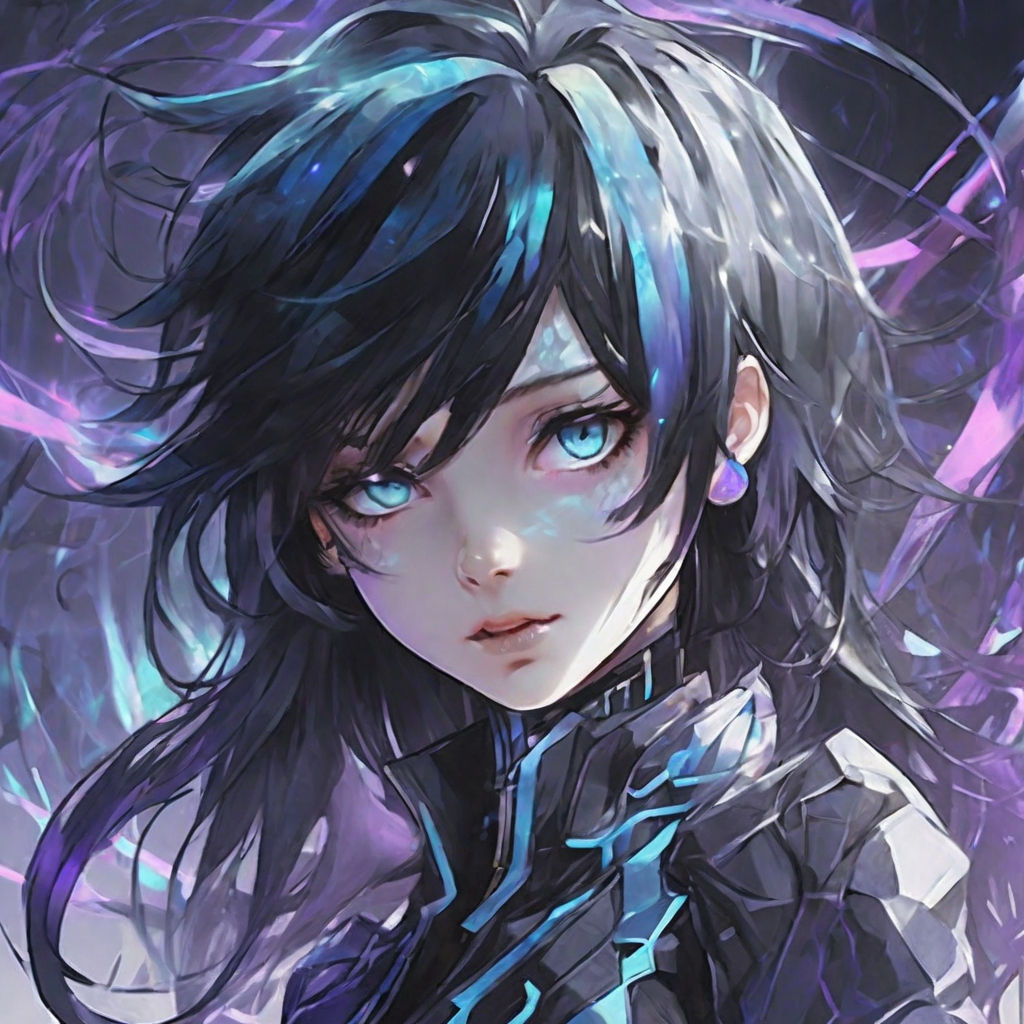 Deep dark blue haired wave anime woman with deep blue eyes - Playground