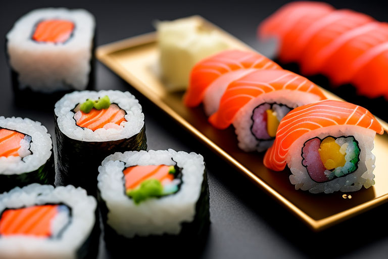 Close - up food photography of sushi set, ultra - realistic, low