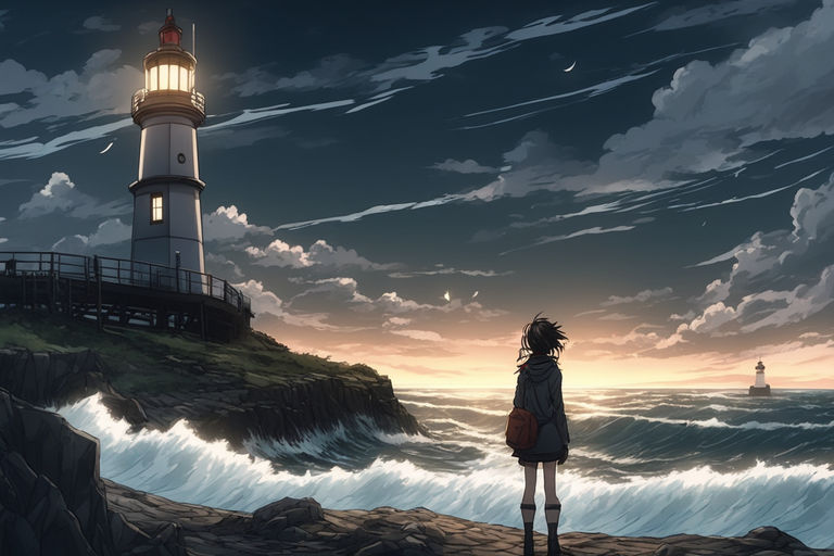 Girl Standing Beside Sea Anime Digital Stock Illustration 2213840703 |  Shutterstock